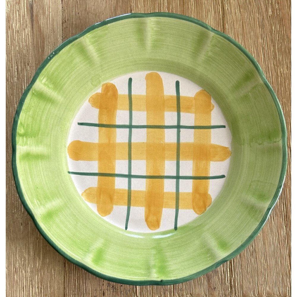 WILLIAMS-SONOMA "Country Fair" Dinner Plate 10” Green Yellow Lattice